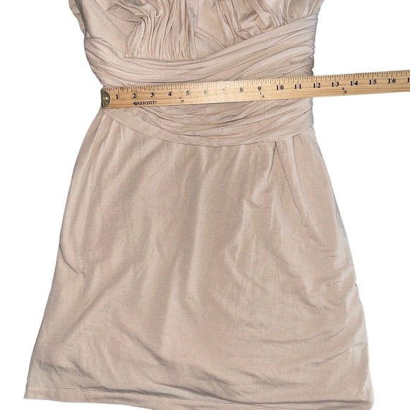 Boston Proper Strapless Drape Mini Dress S Jersey Knit Asymmetric Stretchy Nude - Picture 9 of 15
